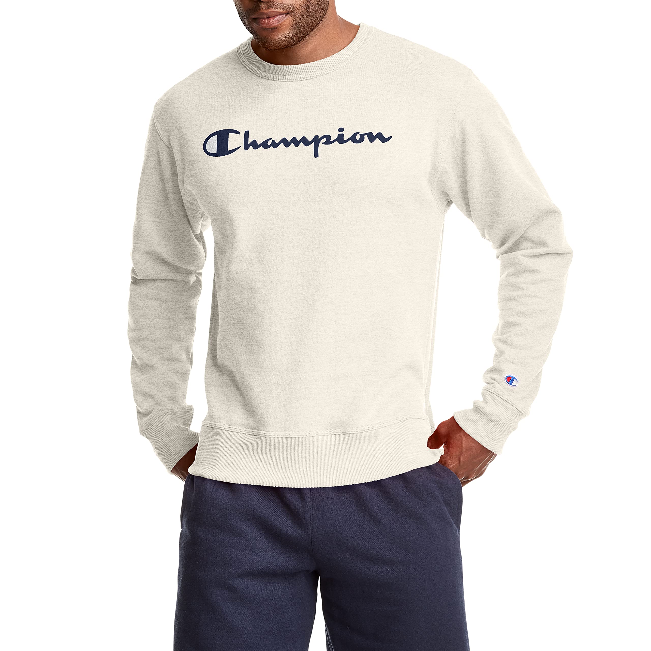 Champion Men's Powerblend Fleece Crewneck Sweatshirt - Soft Cotton Blend, Comfort Fit, Script Logo (Regular & Big & Tall Sizes) - Perfect for Casual Wear, Gym, and Outdoor Activities