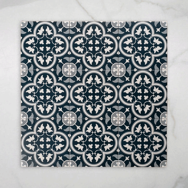 Airlie Dark Blue Matt Cushioned Edge Porcelain Tile 200x200mm (8x8 Inch) - Non-Slip Bathroom & Kitchen Flooring, Durable Ceramic Wall Tiles for Shower Backsplash and Home Decor