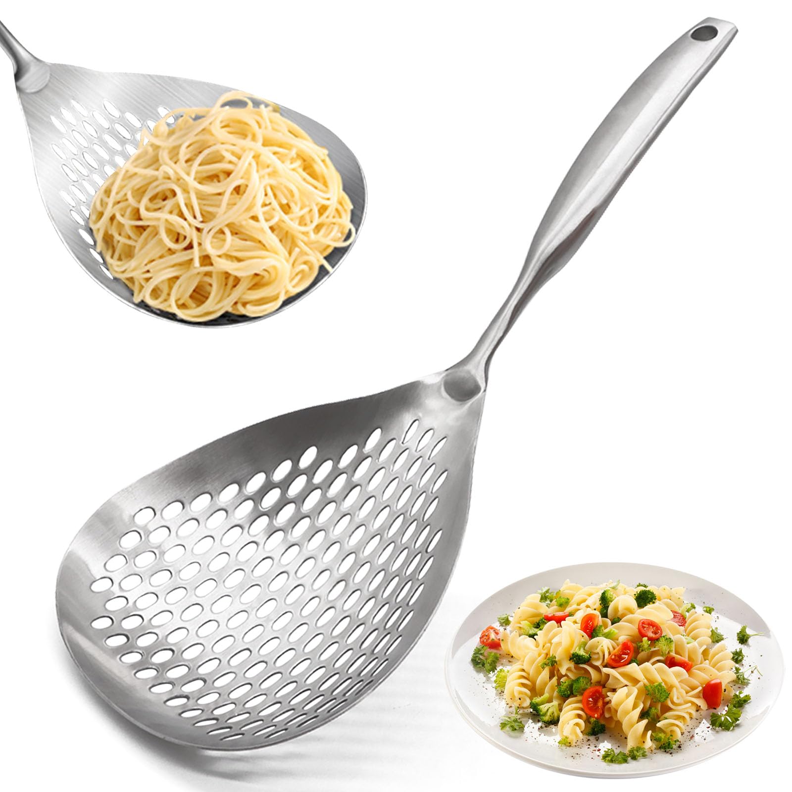 KAYCROWN 304 Stainless Steel Skimmer Slotted Spoon - Professional Spider Strainer for Cooking, Frying & Pasta - Durable Kitchen Ladle for Deep Frying, Stir-Fry & Soup - Perfect for Home Chefs & Restaurants