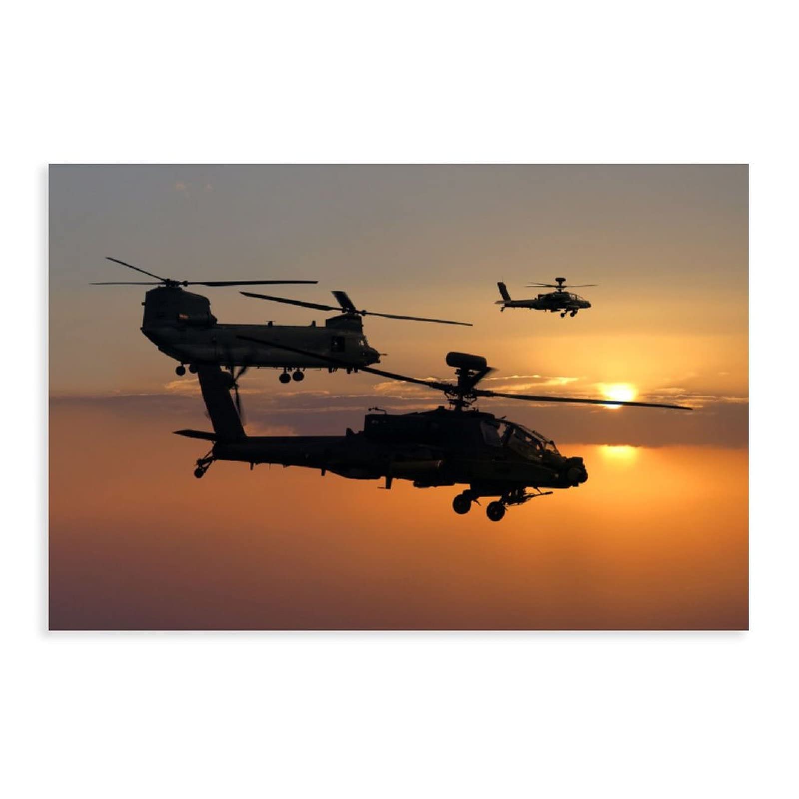 Military Apache Helicopter Escort Canvas Wall Art - 16x24 Inch (40x60cm) Unframed Poster for Bedroom, Office & Man Cave Decor - Perfect Gift for Aviation Enthusiasts & Military Lovers