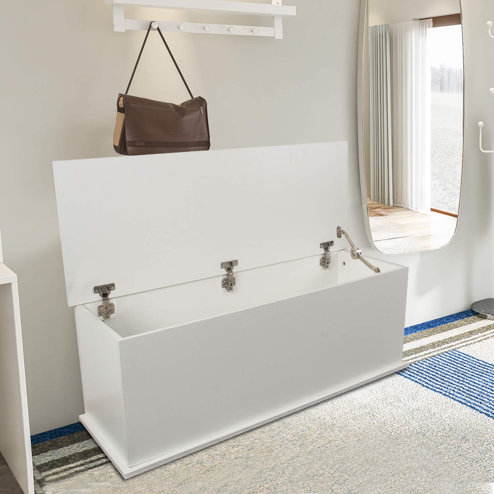 Lift Top Storage Chest Trunk - White Wooden Toy Box with Entryway Bench & Home Organizer | Perfect for Kids' Room, Living Room & Entryway Storage