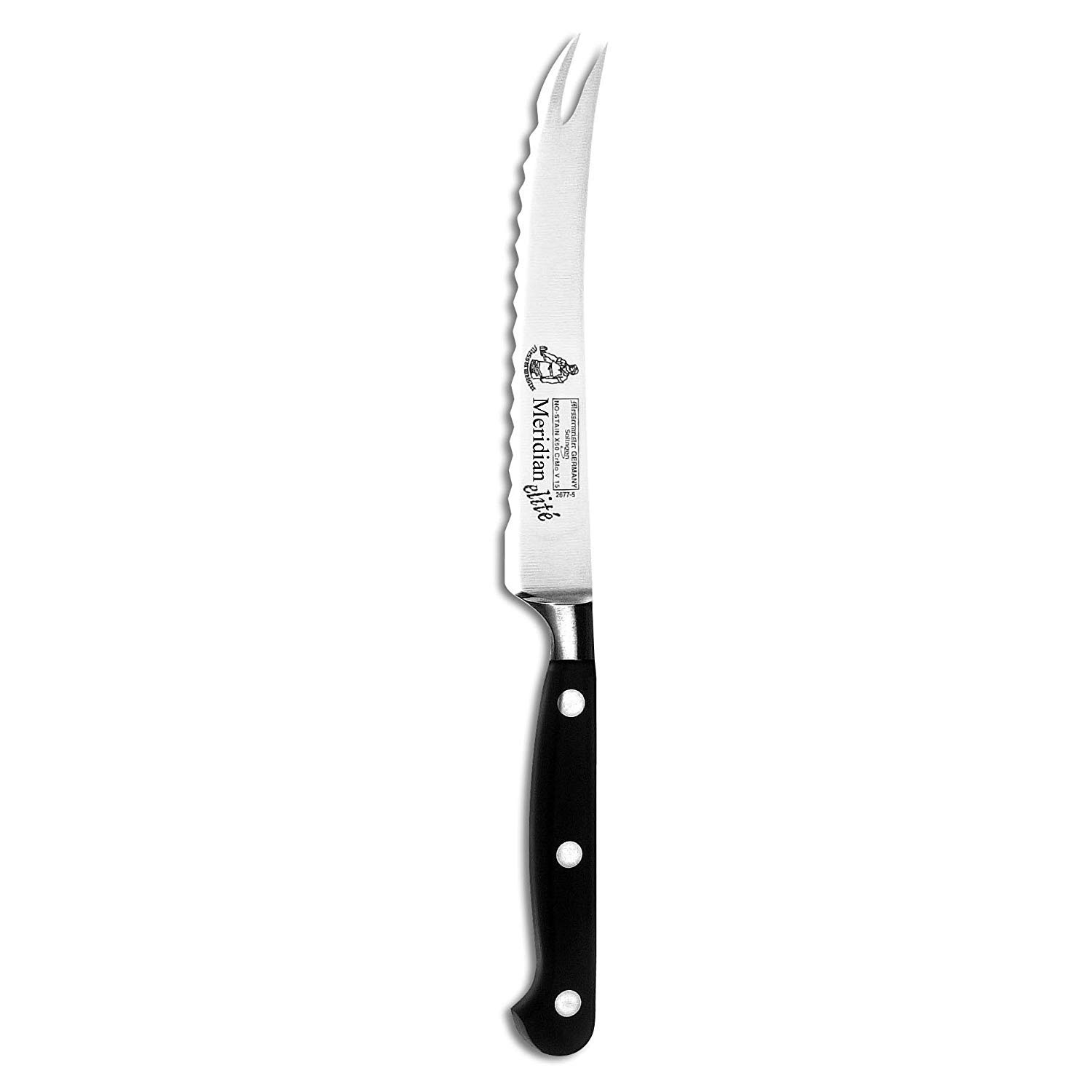 Messermeister Meridian Elite 5-Inch Scalloped Tomato Knife - Premium Stainless Steel Blade for Slicing Tomatoes, Fruits & Soft Foods - Perfect for Kitchen, Picnics & Outdoor Cooking