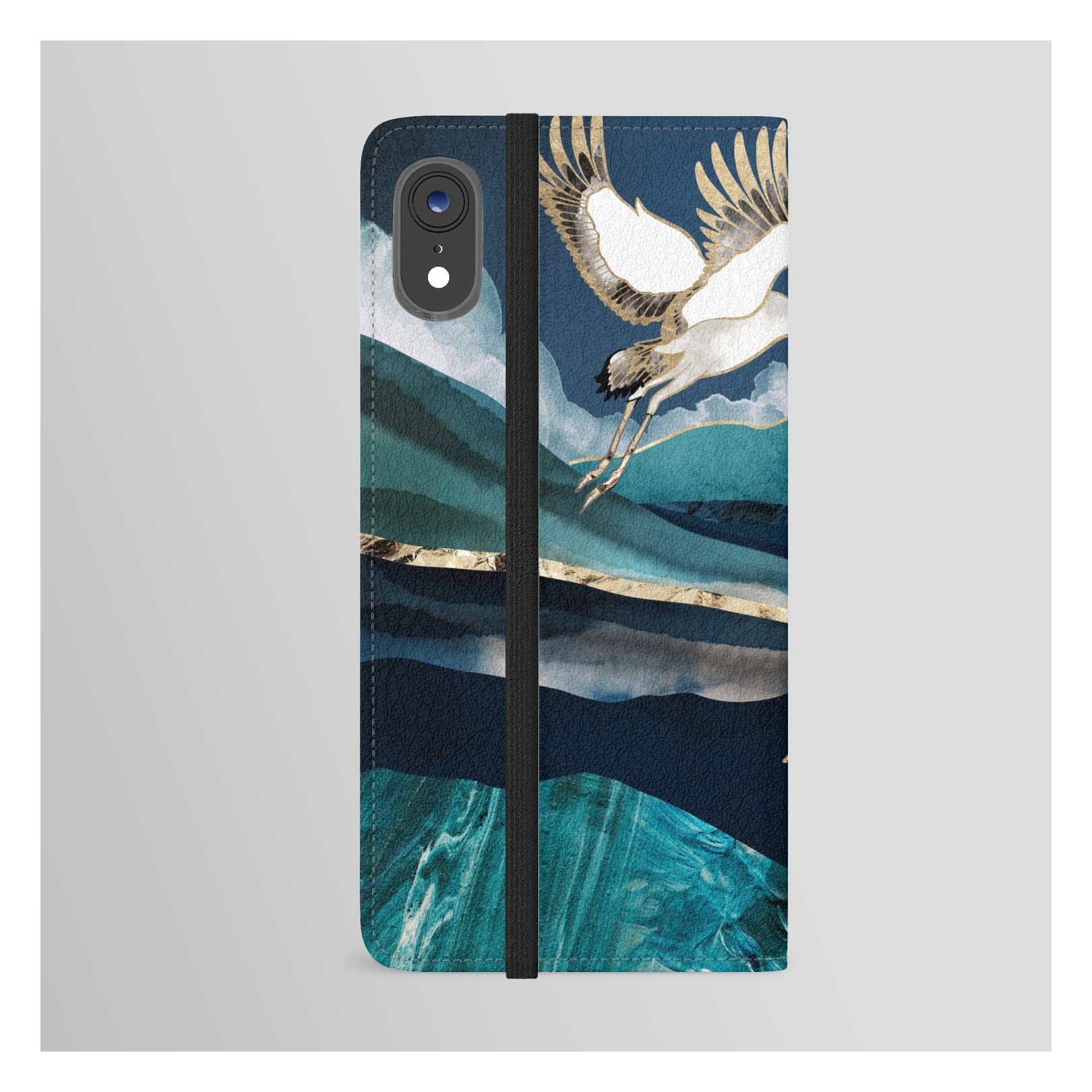 Spacefrogdesigns Midnight Cranes Phone Wallet Case for iPhone XR - Slim Protective Credit Card Holder with Artistic Design - Perfect for Everyday Use, Travel & Commuting