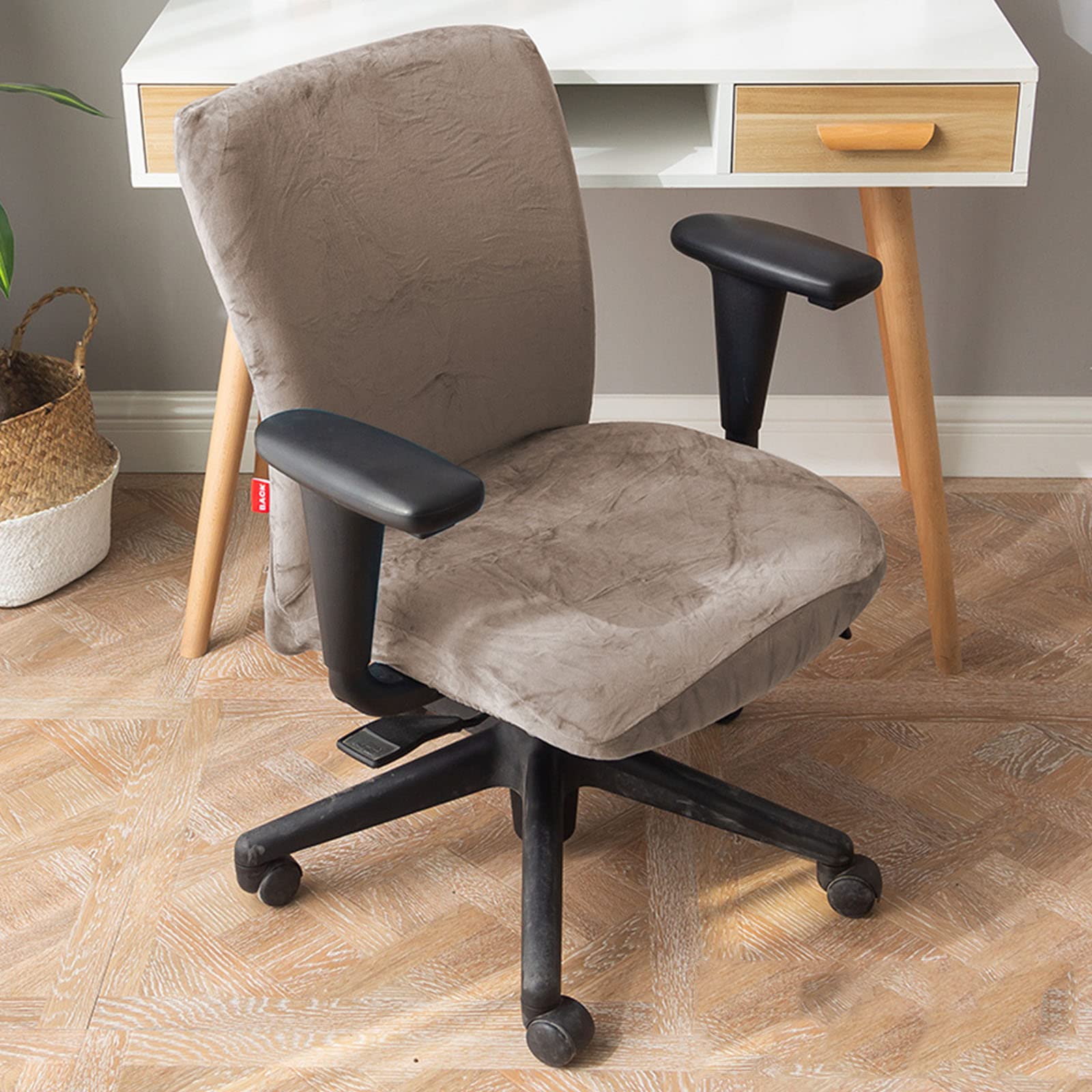 Velvet Office Chair Covers - Stretchable Computer Desk Chair Slipcovers for Swivel Chairs | Soft Washable Chair Protector | Perfect for Home Office, Gaming & Conference Rooms (Khaki)