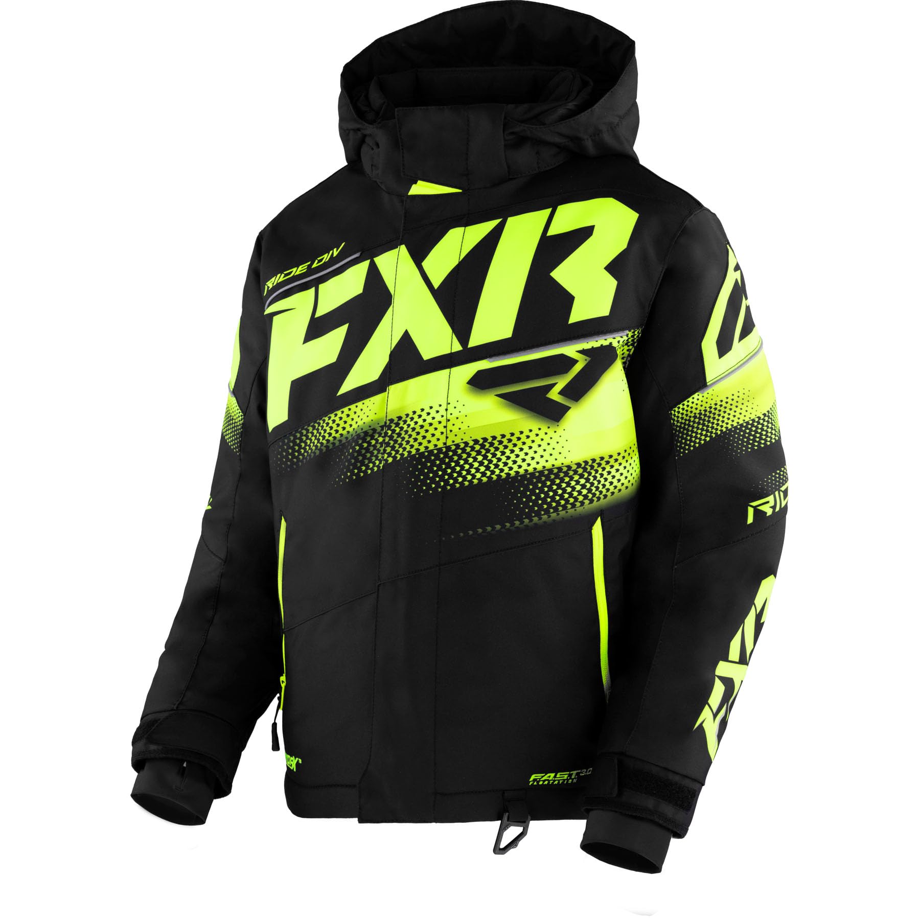 FXR Youth Boost Snow Jacket 2025 - Waterproof Winter Coat for Kids - Black/High-Visibility - Size 10 - Perfect for Skiing, Snowboarding & Cold Weather Activities