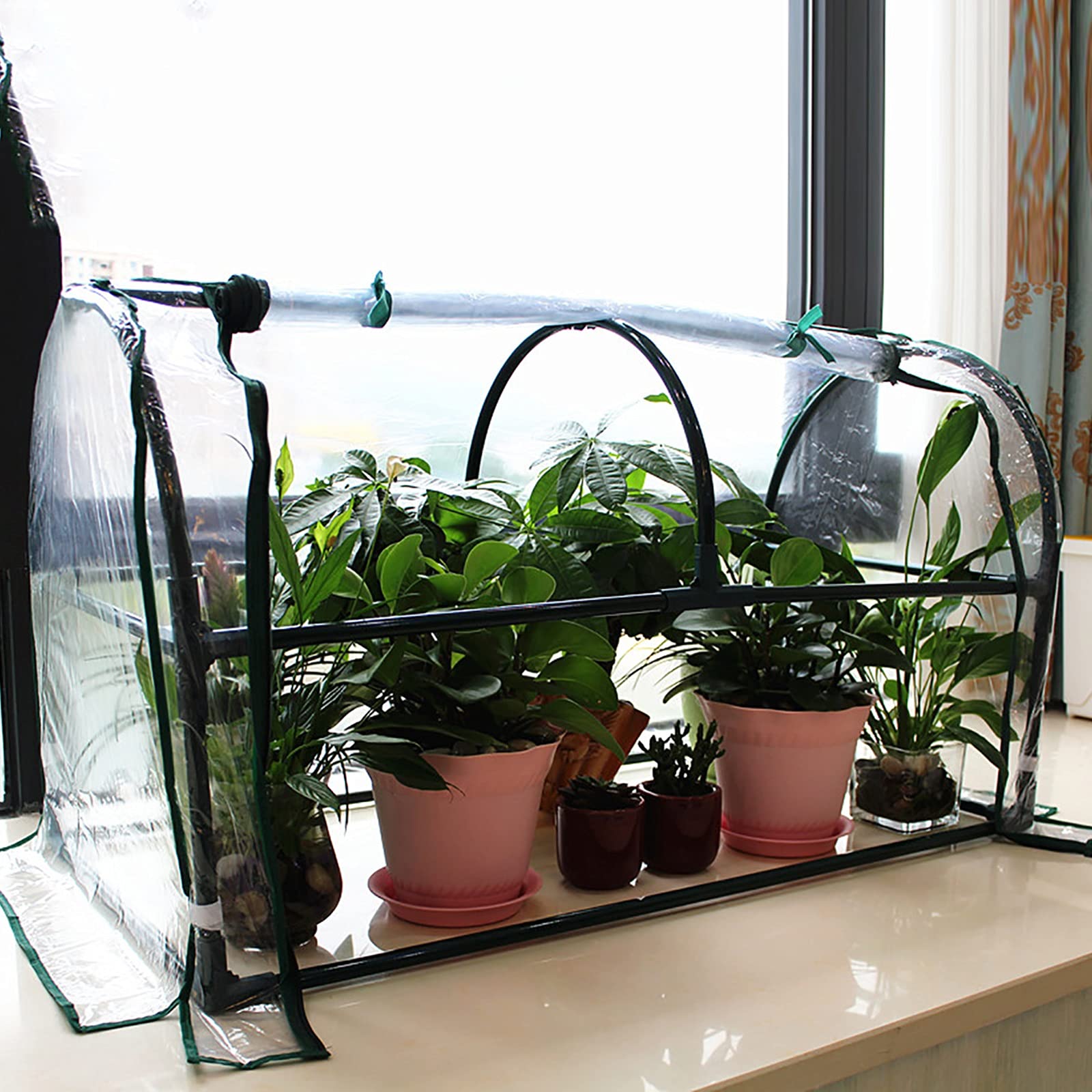 SSZY Portable Mini Greenhouse for Plants, Flowers & Succulents - Clear PVC Cover Indoor/Outdoor Hothouse with Zipper Doors - Perfect for Balcony, Porch & Garden Plant Protection
