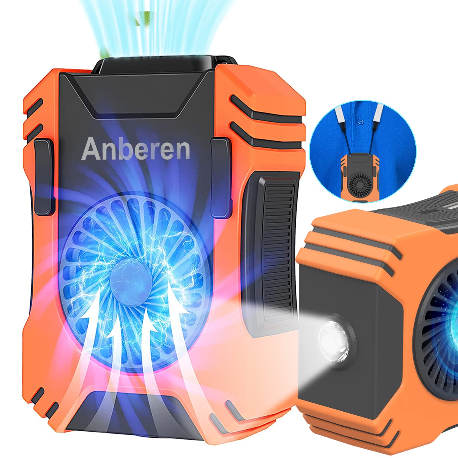 Portable Clip-On Waist Fan with 7000mAh Battery - 7100RPM High-Speed Personal Cooling Neck Fan, 5-in-1 Multi-Function (Flashlight/SOS/Power Bank), 3 Speed Settings - Perfect for Outdoor Workers, Camping, Hiking, Cooking & Hot Weather Activities