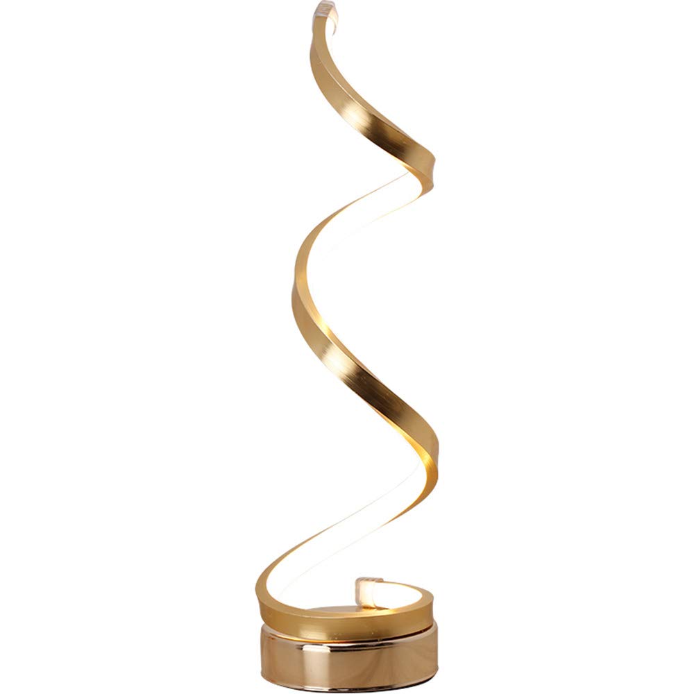 TFCFL Spiral LED Table Lamp - Modern Curved Desk Lamp with Warm White Light, Aluminum Alloy & Acrylic Design, Perfect for Bedroom Nightstand, Office, Living Room (Gold) | Stylish Lighting for Reading, Working & Relaxing