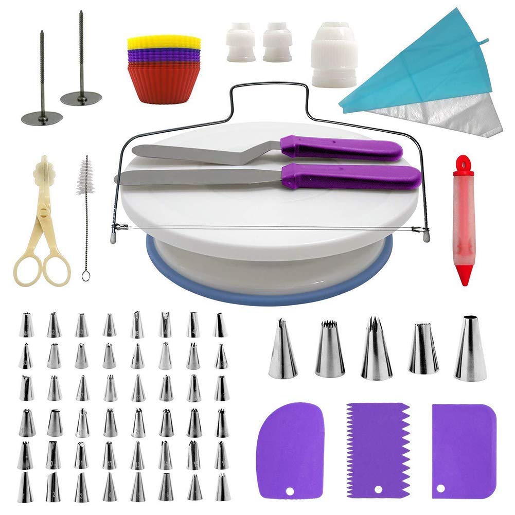 107 Pcs Cake Decorating Kit with Rotating Stand - Professional Baking Tools for Cupcakes, Cakes & Cookies - Includes Piping Bags, Nozzles & Accessories - Perfect for Beginners, Home Bakers & DIY Party Decorations