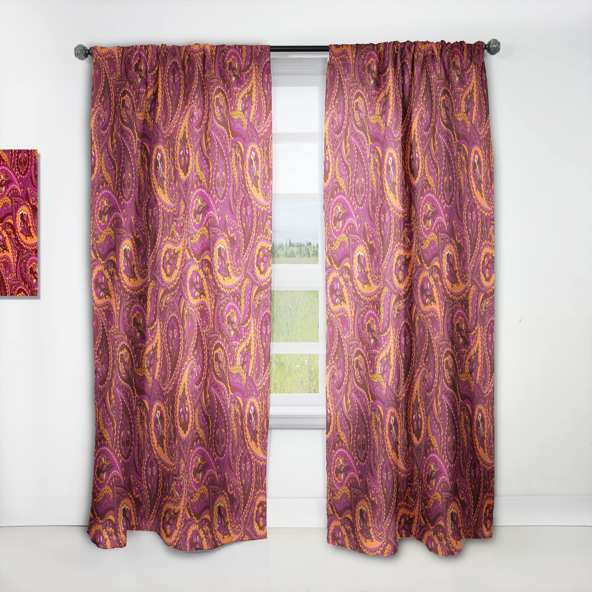 DesignQ Paisley Indian Pattern Thermal Insulated Curtains - Single Panel 52x120 Inches - Elegant Window Treatments for Bedroom & Living Room | Perfect for Home Decor, Privacy & Light Control