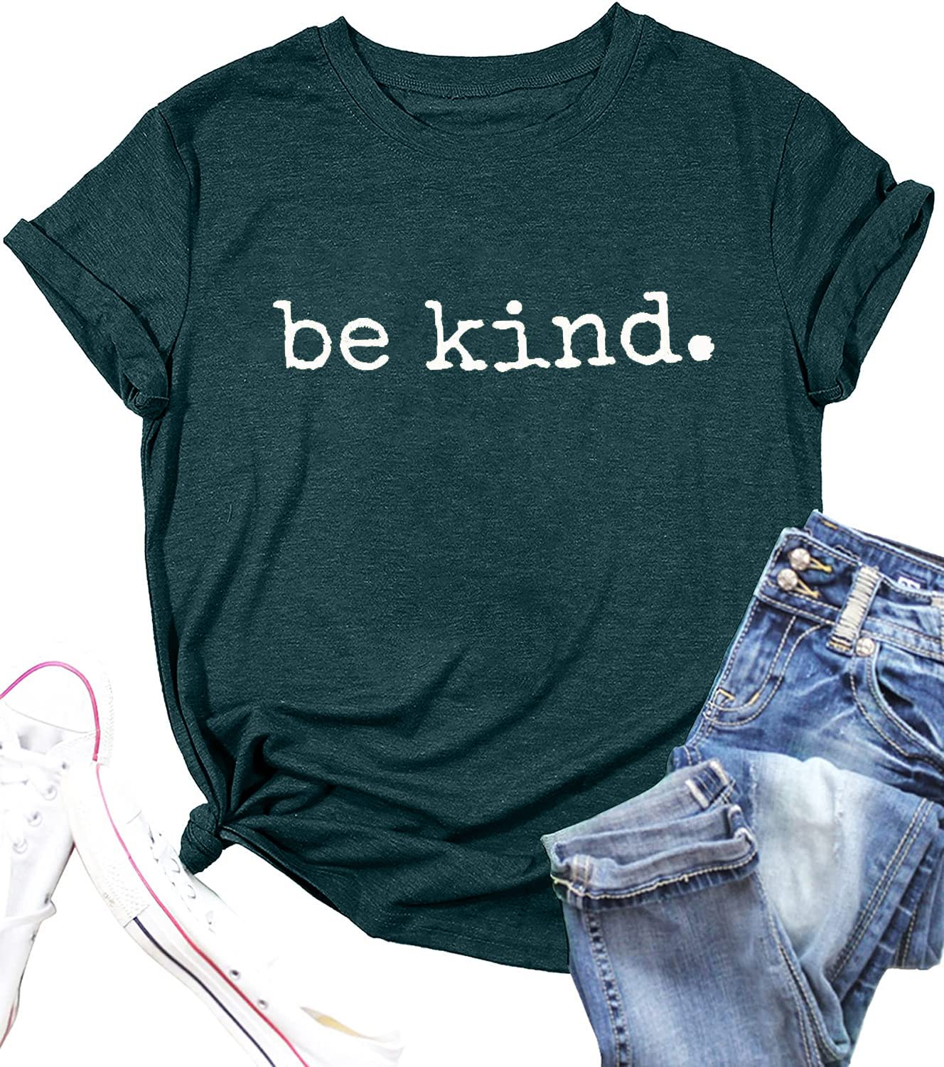 Be Kind T-Shirts for Women - Casual Cute Inspirational Tee Tops with Positive Sayings - Perfect for Everyday Wear, Workouts & Social Outings