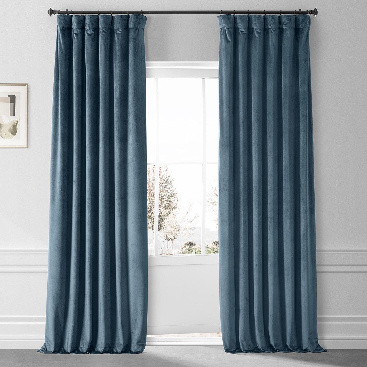 Luxury Oxford Blue Signature Plush Velvet Blackout Curtains for Bedroom & Living Room - Noise Reducing Thermal Insulated Drapes for Hotels, Home Theater and Nursery