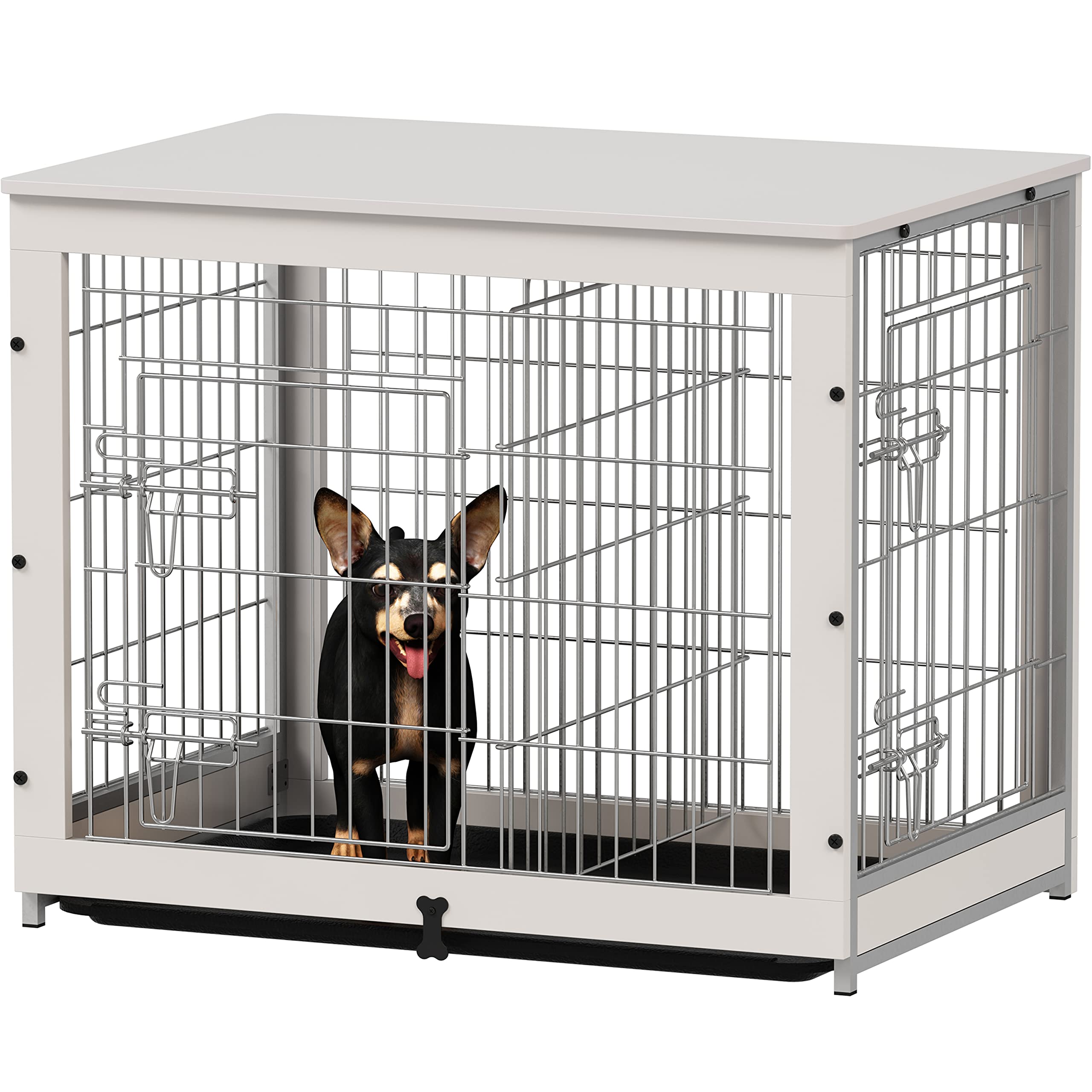 Piskyet Wooden Dog Crate Furniture - Stylish End Table Kennel for Small, Medium & Large Dogs | Indoor Pet Cage with Double Doors, Wire Mesh & Divider Panel | Perfect for Living Room, Bedroom & Home Decor