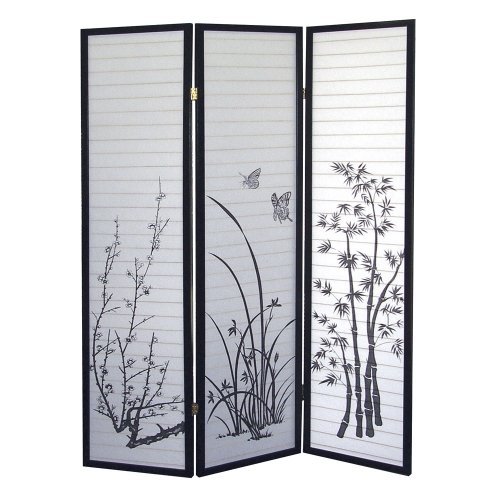 ORE International 3-Panel Room Divider with Plants Design - Privacy Screen for Home, Office, or Garden Decor
