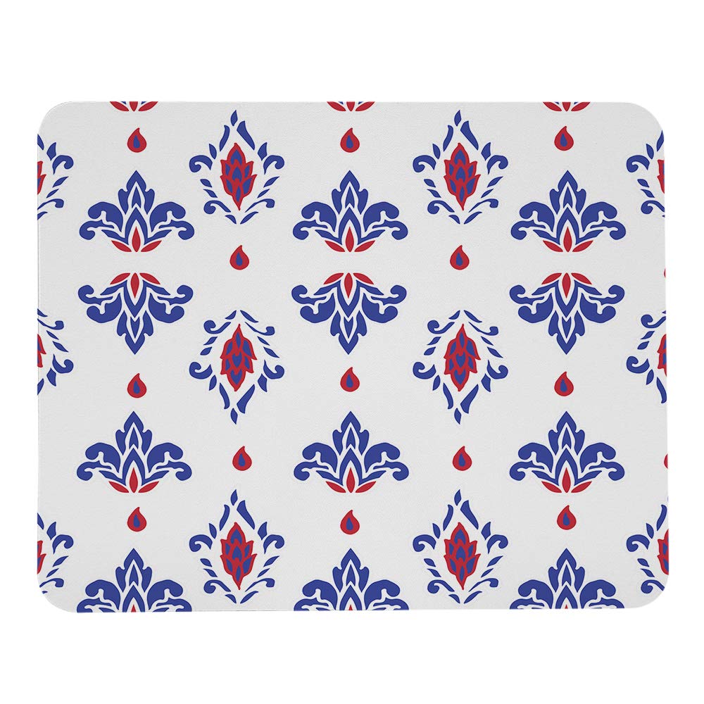 Wozukia Fantasy Floral Mouse Pad - Red Blue White Paisley Design, Non-Slip Rubber Base, 9.5x7.9 Inch Gaming Mouse Mat for PC, Laptop, Office & Home Decor