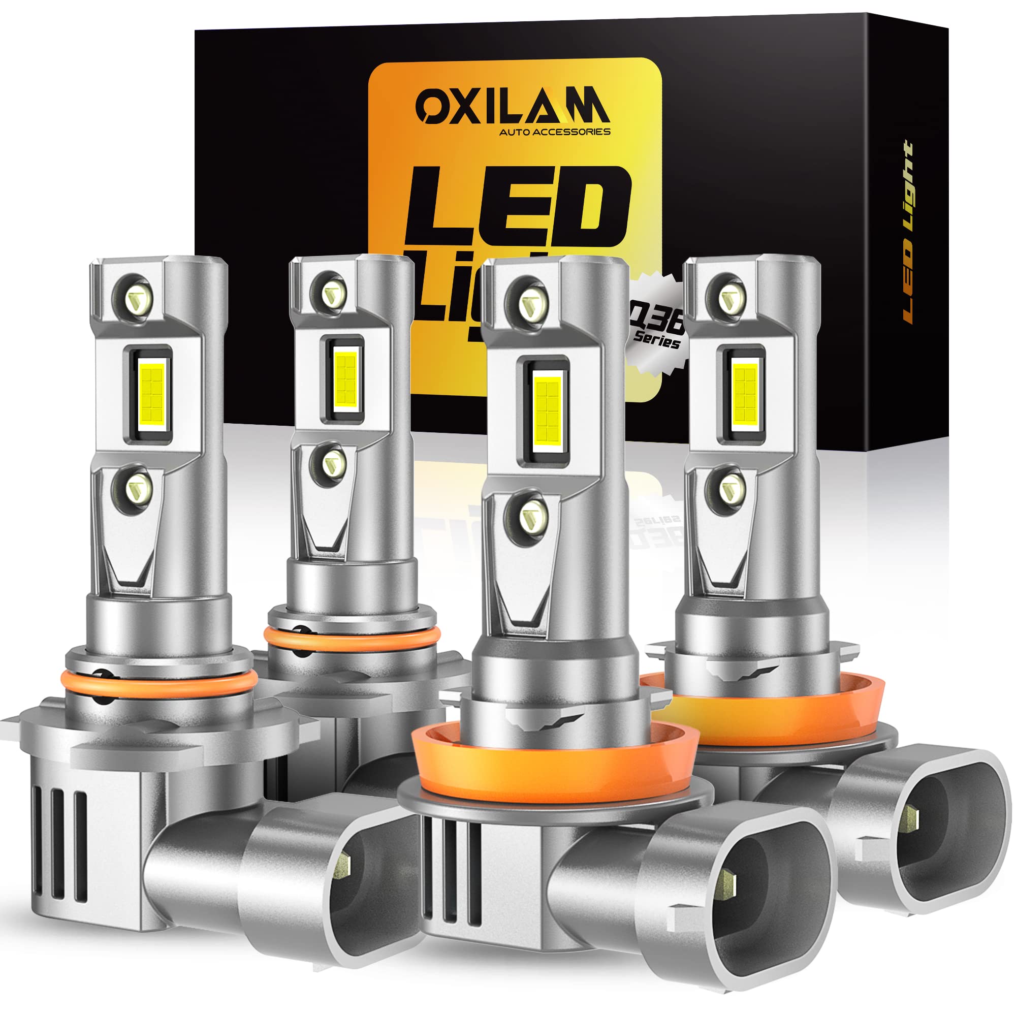 OXILAM H11 9005 LED Bulbs Combo - 44,000 Lumens Super Bright 6500K Cool White - Direct Replacement for 9005/HB3 H11/H9/H8 DRL Fog Lights - Plug & Play - Pack of 4 - Perfect for Night Driving, Off-Roading & Foggy Conditions