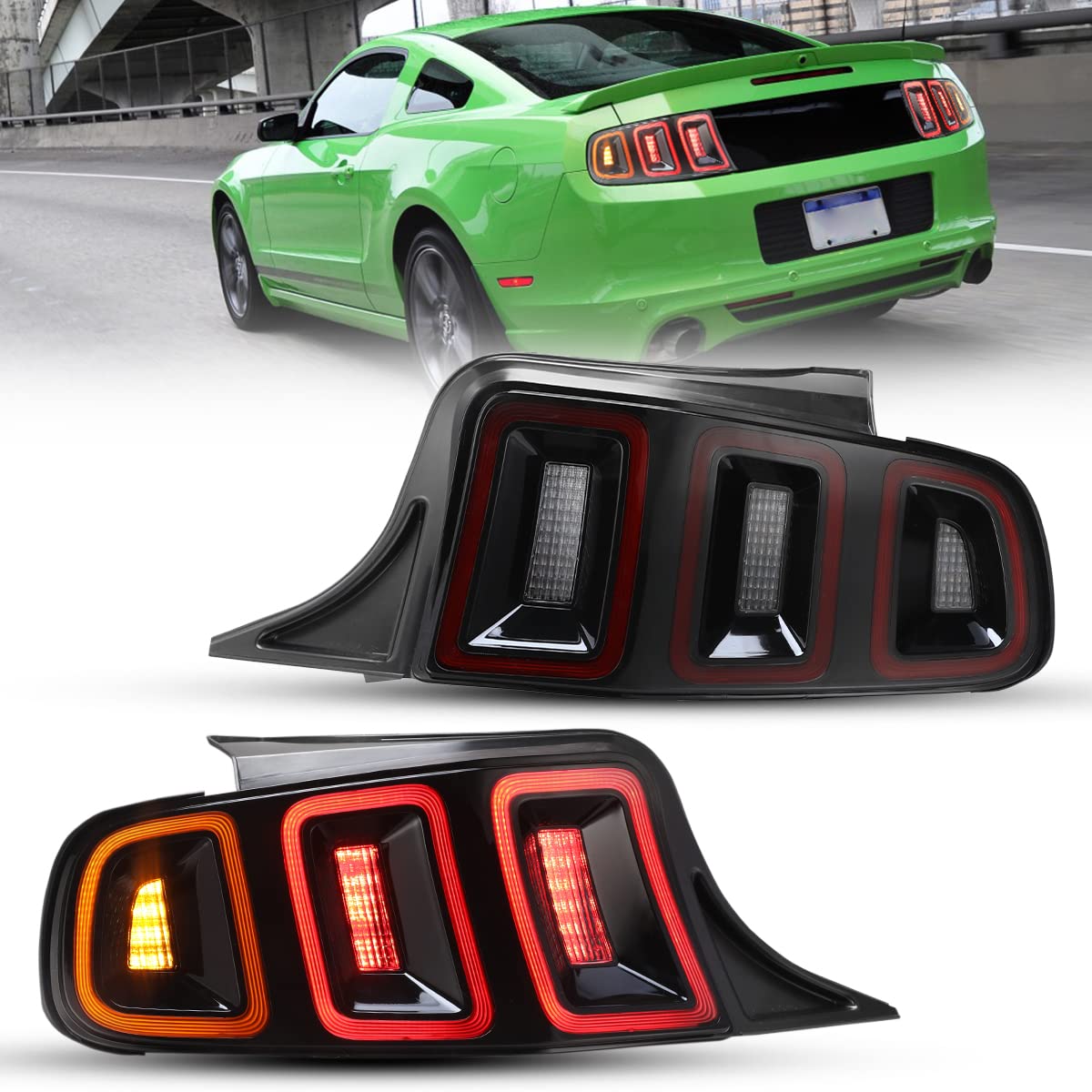 Nixon Offroad LED Tail Lights for Ford Mustang 2010-2014 - Black Housing with Red Lens - Direct Replacement Rear Lamps Assembly (1 Pair) | Enhanced Visibility & Style for Night Driving & Car Shows