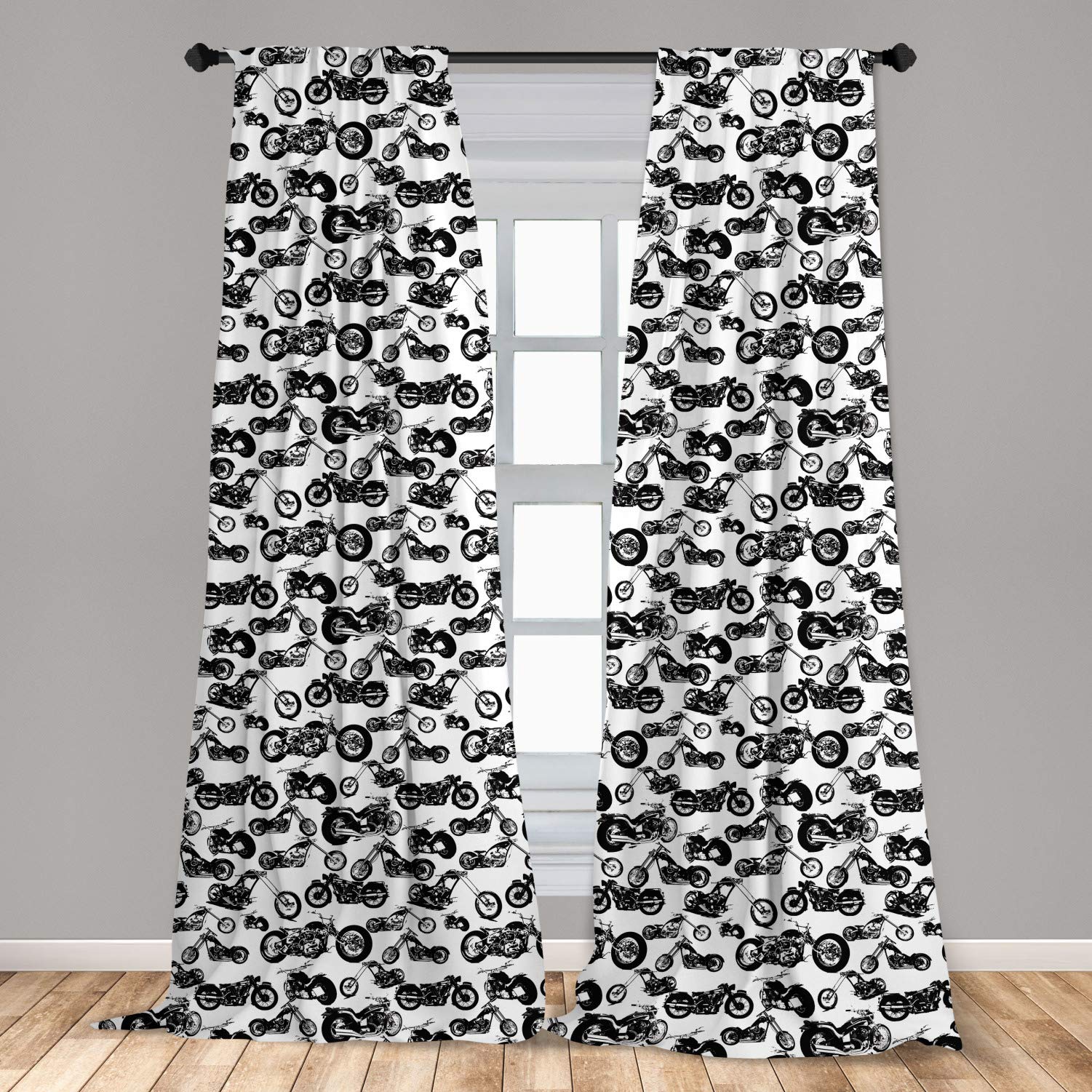 Ambesonne Motorcycle Racing Theme Black & White Curtains - 2 Panel Set (28x95 inches) for Living Room & Bedroom | Extreme Sports Decor | Durable Window Treatments for Biker Enthusiasts & Man Cave Decor