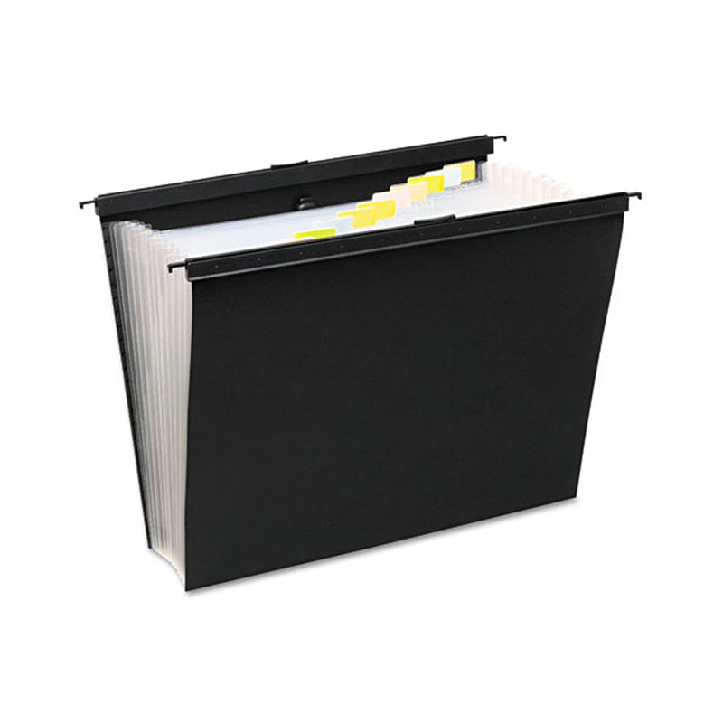 Black Poly Slide Bar Expanding Pocket File - 13 Pockets, 15 Expansion, Letter Size - Perfect for Office Organization, Document Storage & School Supplies