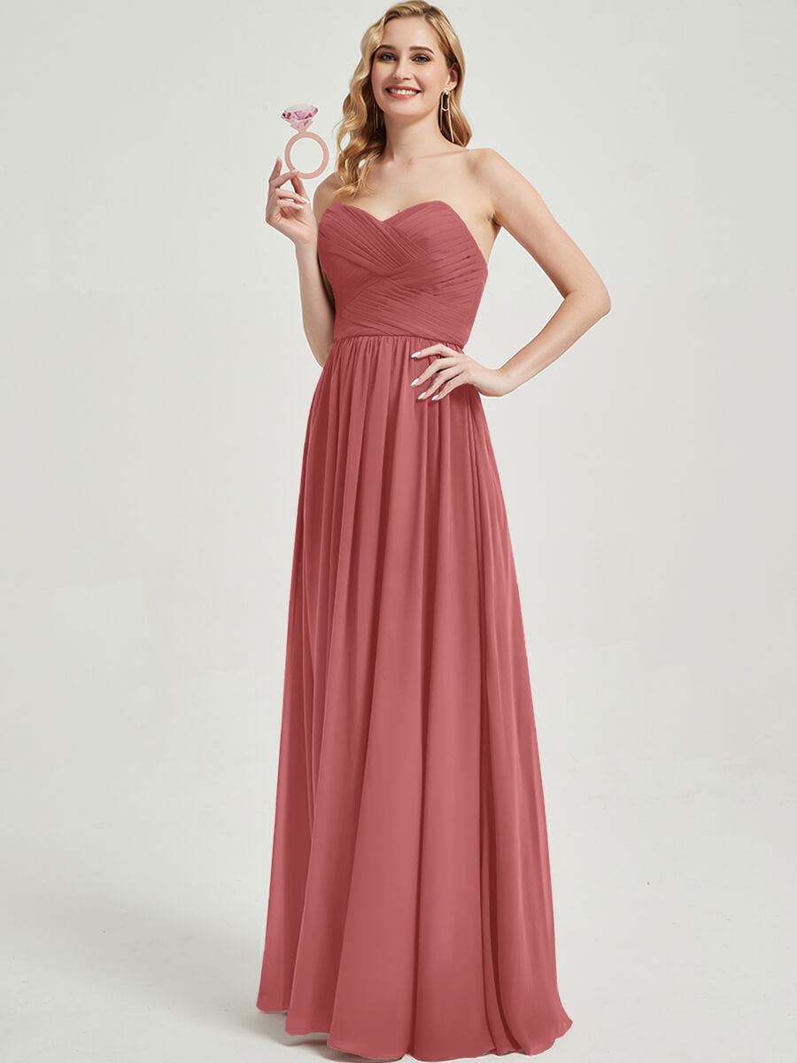 Elegant Desert Rose Pleated Convertible Maxi Chiffon Bridesmaid Dress for Weddings & Formal Events | Flowy A-Line Gown with Adjustable Straps