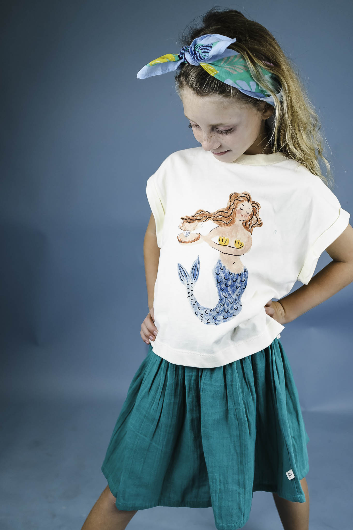 Organic Cotton Ecru Knit Mermaid T-Shirt for Girls - Soft & Comfortable Casual Wear for School, Playdates & Everyday Outfits