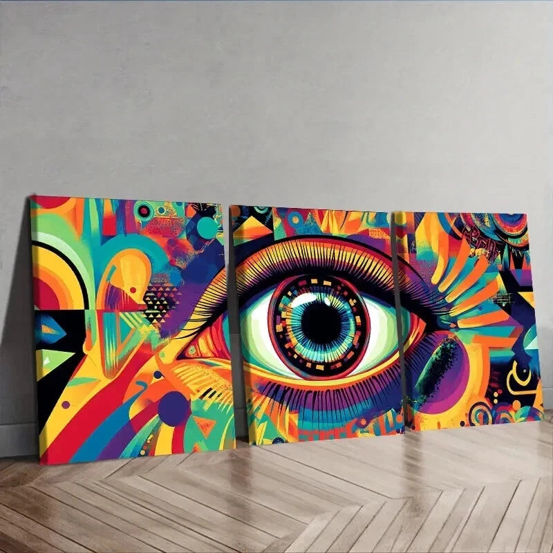 3-Piece Psychedelic Rainbow Eyes Wall Art Set - Framed Canvas 50x70cm (20x28in) - High Quality Print - 100% Australian Made - Ready to Hang - Perfect for Living Room, Bedroom & Office Decor