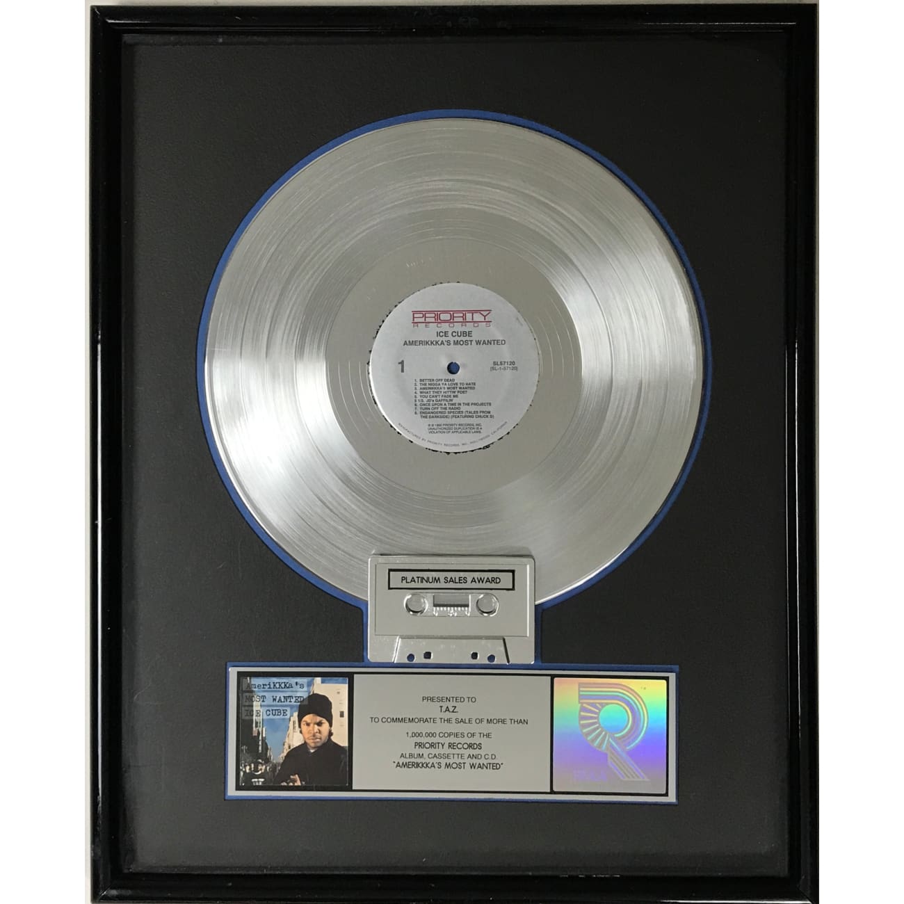 Ice Cube AmeriKKKa's Most Wanted RIAA Platinum Album Award - Classic 90s Hip Hop Music CD - Perfect for Collectors & Music Lovers