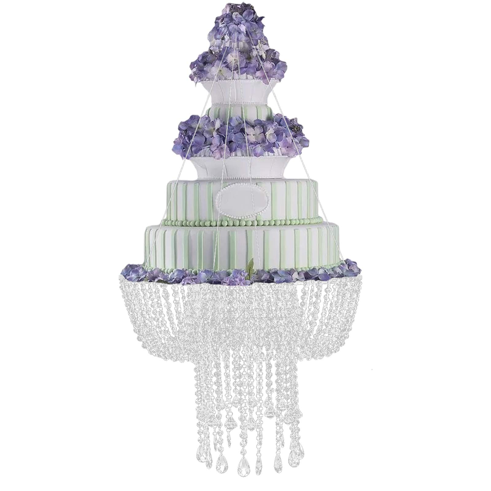 60cm Hanging Crystal Cake Stand - Elegant Chandelier Suspended Dessert Display Rack for Wedding, Birthday Party & Venue Decoration - Transparent Crystal Beaded Cake Stand (Perfect for 3-Tier Cakes & Dessert Buffets)