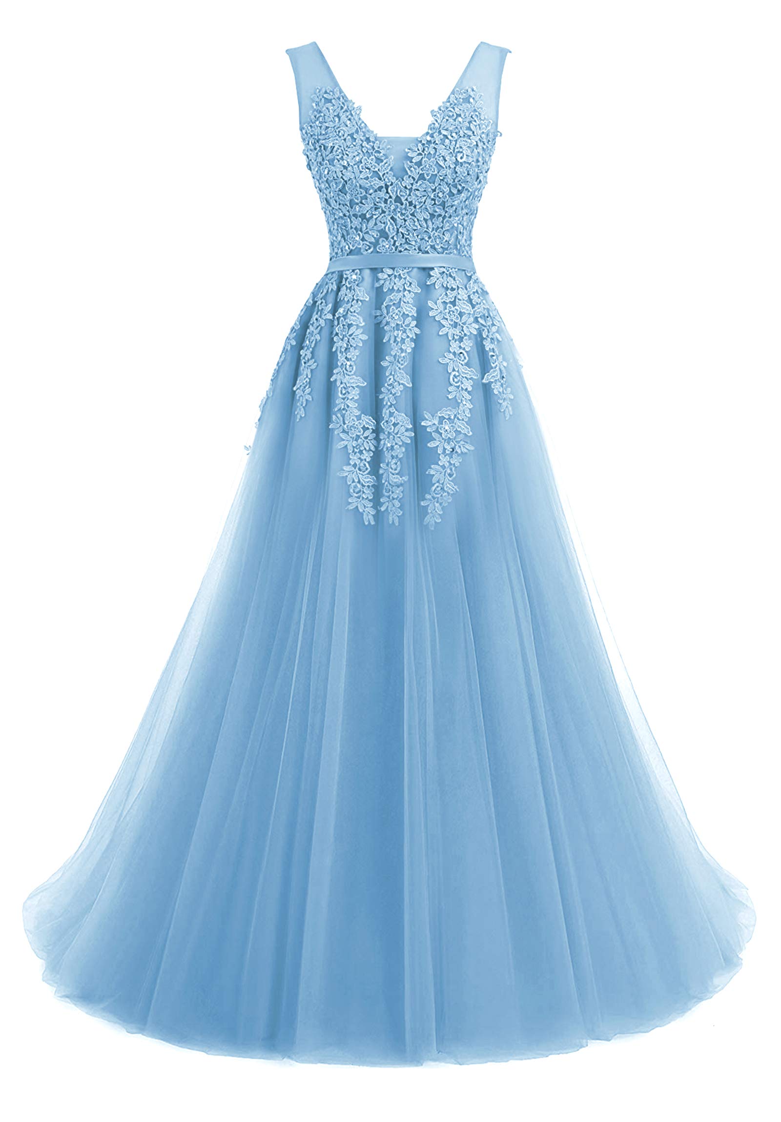 Elegant Long Tulle Prom Dresses with Lace Appliques - Formal Evening Gowns for Wedding Party & Special Occasions | Perfect for Homecoming, Quinceañera & Black Tie Events