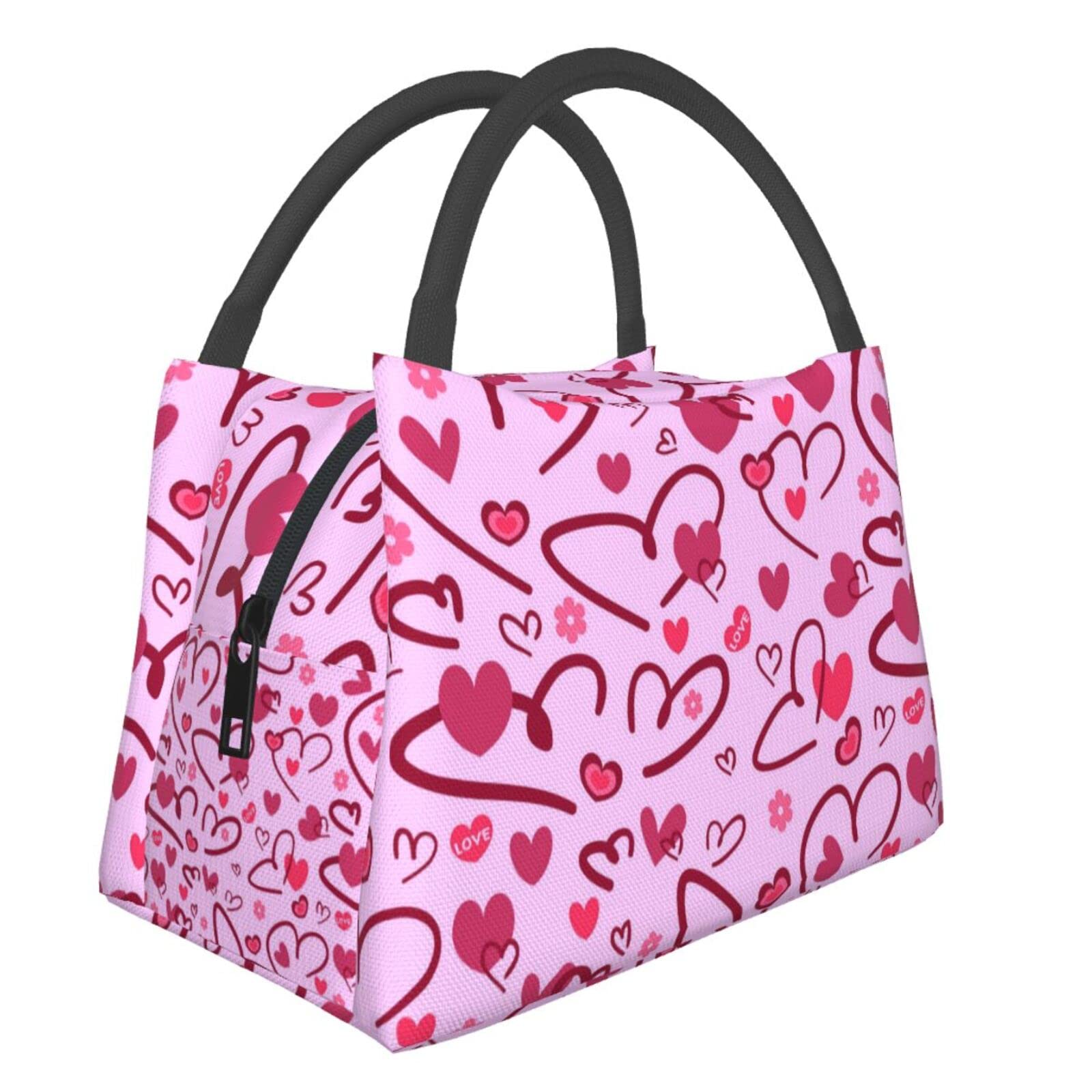Valentine's Day Reusable Insulated Lunch Bag for Women - Cute Candy Hearts Design, Thermal Lunch Box for Work, Office, Picnic & School - Perfect for Valentine's Gifts, Daily Commute & Outdoor Activities