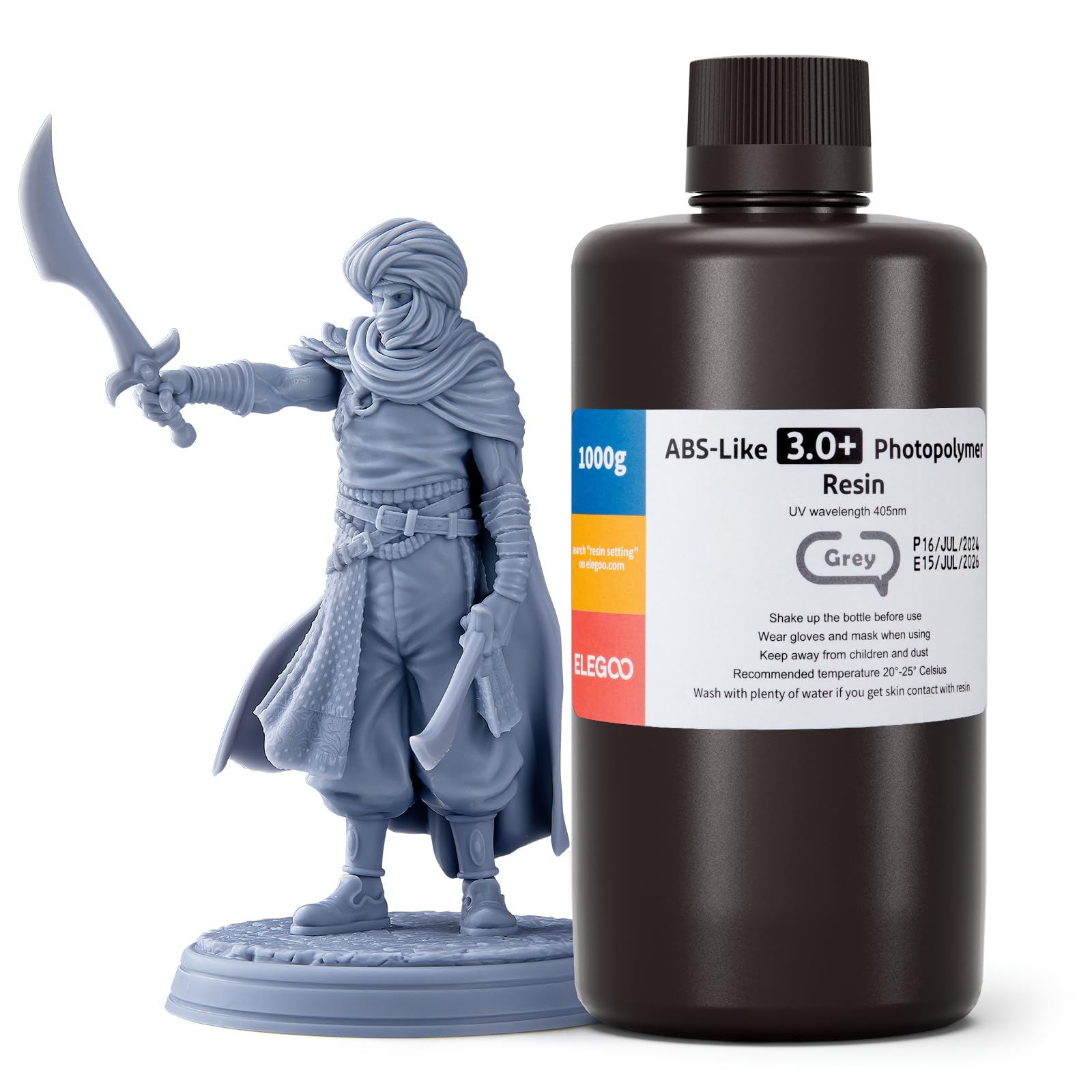 ELEGOO ABS-Like 3.0+ 3D Printer Resin Grey 1000g - High Heat-Resistant, Low Viscosity & Shrinkage UV Resin for MSLA/LCD/DLP Printers | Ideal for Miniatures, Prototypes & Functional Parts | 405nm LCD UV-Curing Resin