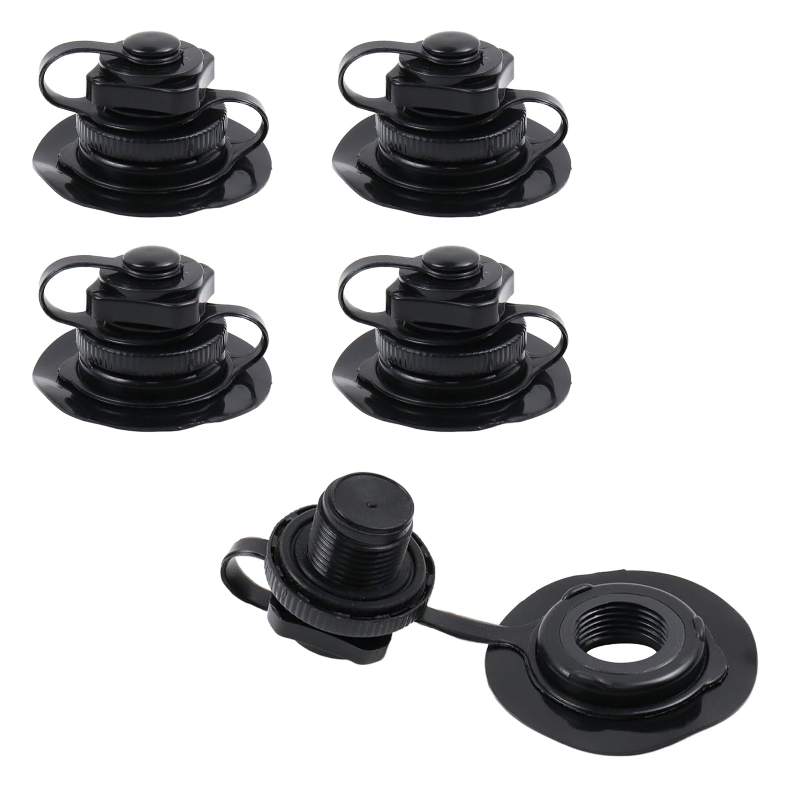 5 Pcs Spiral Air Plugs Boston Valve for Inflatable Boat, Air Mattress, Kayak, Pool Boat & Rubber Dinghy - Durable Black Replacement Air Valve for Water Sports & Outdoor Activities