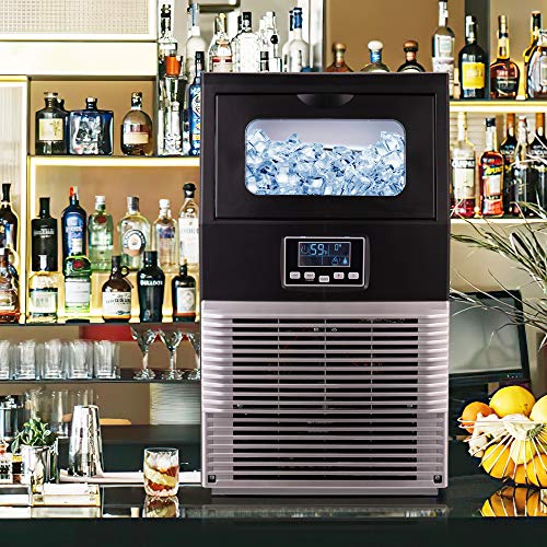 Commercial Ice Maker Machine 66LBS/24H, Freestanding Clear Ice Cube Maker with Auto-Clean & Automatic Water Inlet - Perfect for Supermarkets, Cafes, Bakeries, Bars, Restaurants, Home & Office Use