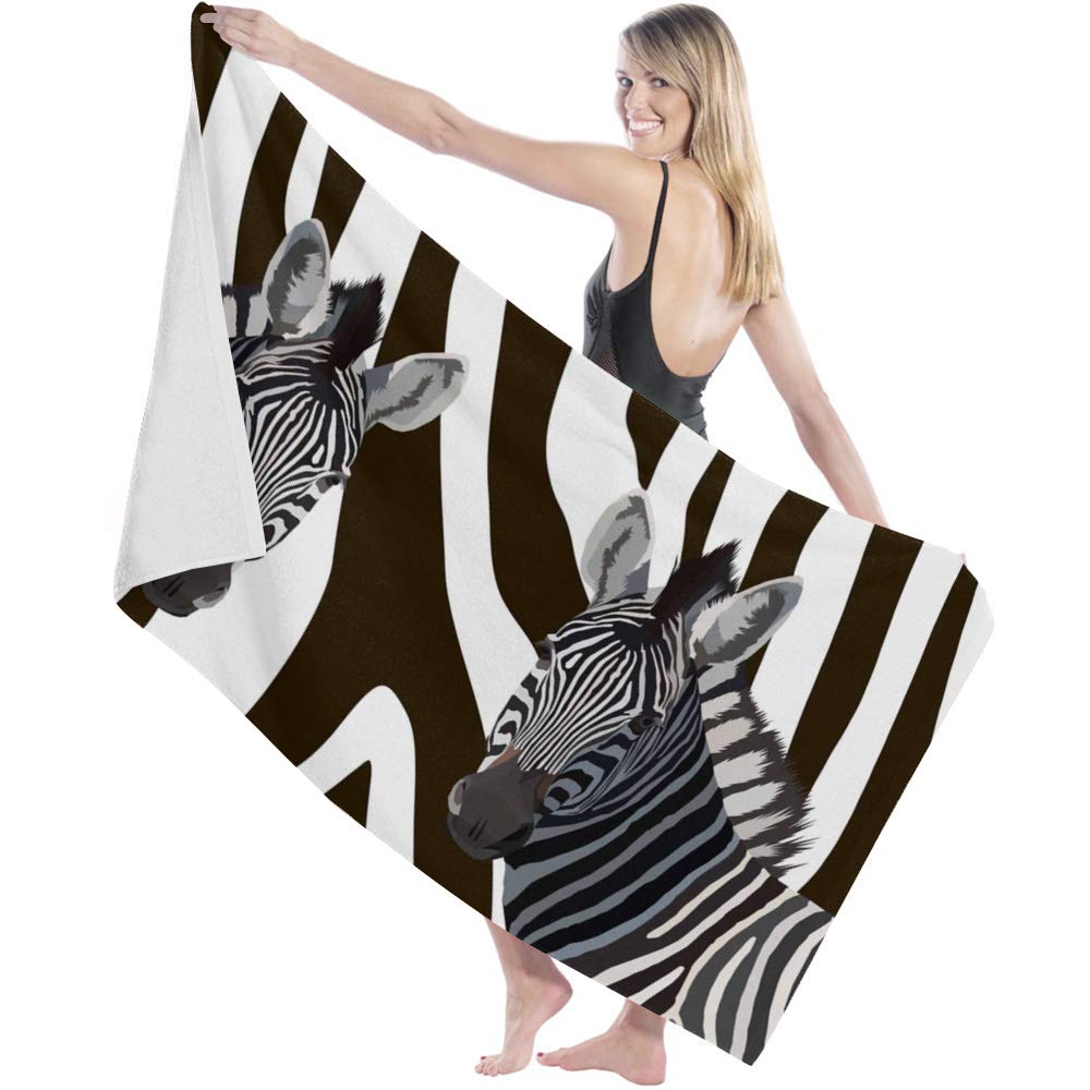 ARTSHOWING Zebra Print Microfiber Bath Towels - Extra Large 27x55 Inch Quick Dry Super Soft Absorbent Beach Towel for Adults & Kids - Sand Proof Compact Travel Towel for Swimming, Yoga, Gym and Outdoor Activities