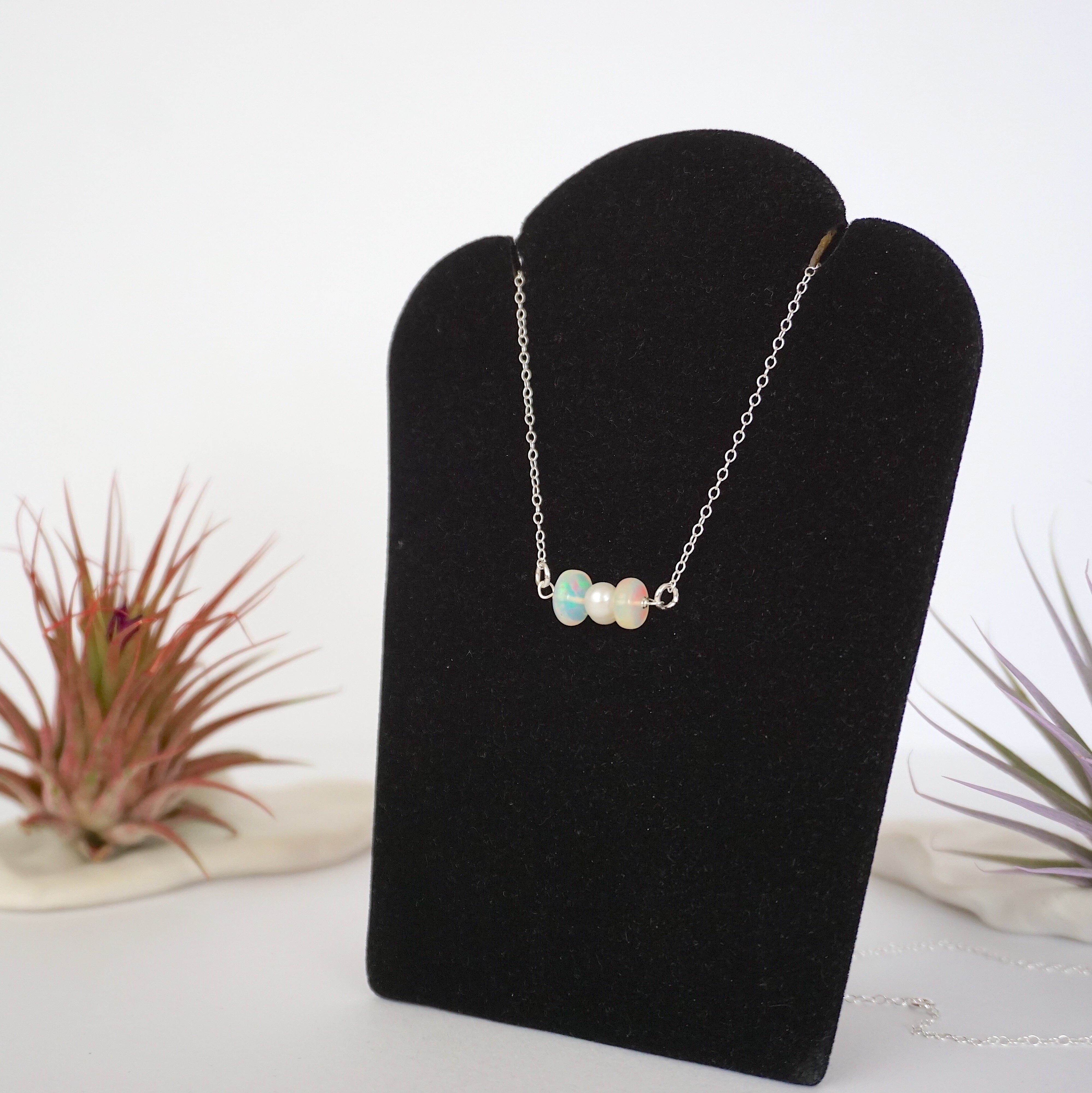 Opal & Pearl Charm Necklace – Elegant Dainty Jewelry for Women | Perfect for Weddings, Anniversaries & Special Occasions