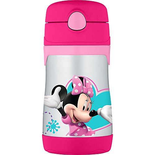Thermos Vacuum Insulated Stainless Steel 10oz Straw Water Bottle with Leak Proof Lid - Minnie Mouse Bow-Tique Design - Perfect for Kids School, Travel & Outdoor Activities
