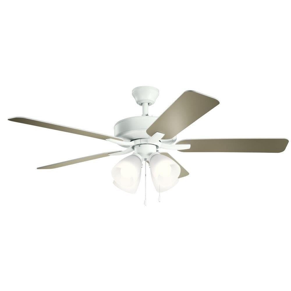 Kichler 330016MWH 52-Inch Matte White Ceiling Fan with LED Light Kit - Energy Efficient Indoor/Outdoor Fan for Living Room, Bedroom, or Patio