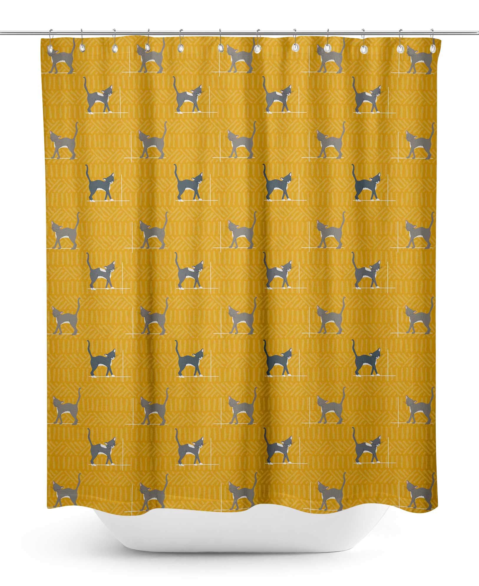 Stylish Geometric Cat Print Waterproof Shower Curtain - 60 x 75 Inch Bathroom Decor for Modern Homes | Perfect for Pet Lovers & Themed Bathrooms