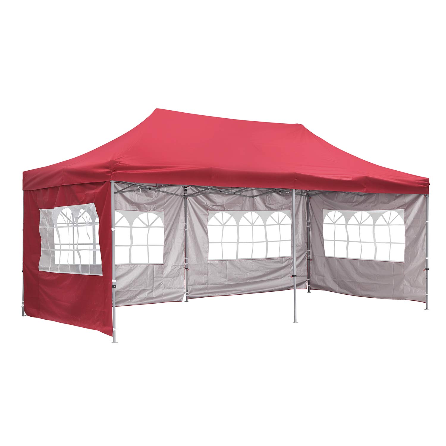 10ft x 20ft Waterproof Pop Up Canopy Tent with 4 Removable Side Walls - Instant Outdoor Party Gazebo for Weddings, Picnics, Backyard Events & Camping (Red) - Perfect for Sun Protection and Rain Shelter