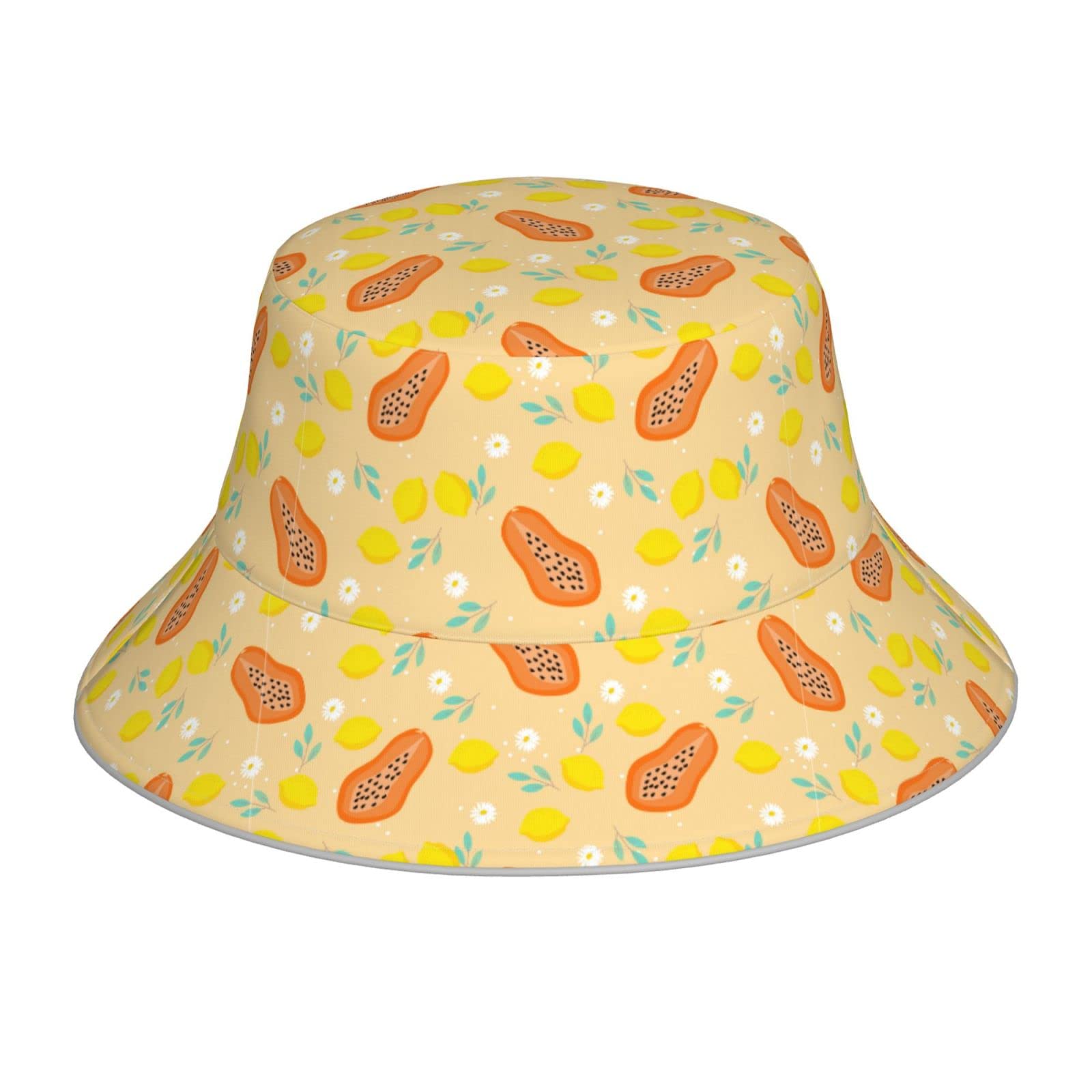 UEJUNBO Reversible Reflective Bucket Hat for Women & Men - Tropical Lemon Papaya Print Summer Sun Hat for Beach, Fishing, Hiking & Outdoor Activities