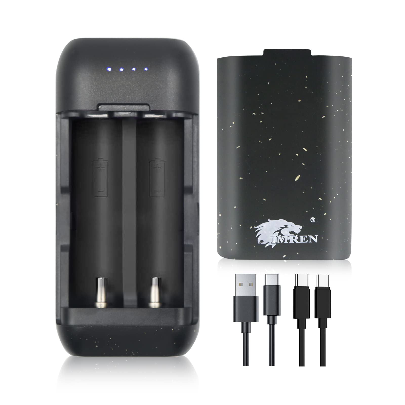 Portable 18650 Battery Charger with USB-C Input - 3.7V Li-ion Rechargeable Battery Charger for 18650/26650/16340 Batteries | Protective Cover & Independent Slots | Perfect for Flashlights, Vape Mods & Electronic Devices