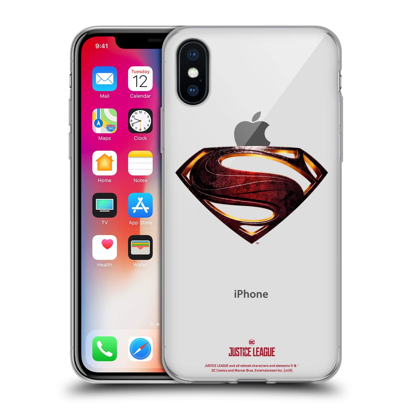 Officially Licensed Justice League Movie Superman Logo Soft Gel Case for Apple iPhone X & Xs - Durable Protection & Stylish Design for Superhero Fans | Perfect for Daily Use, Cosplay & Collectors