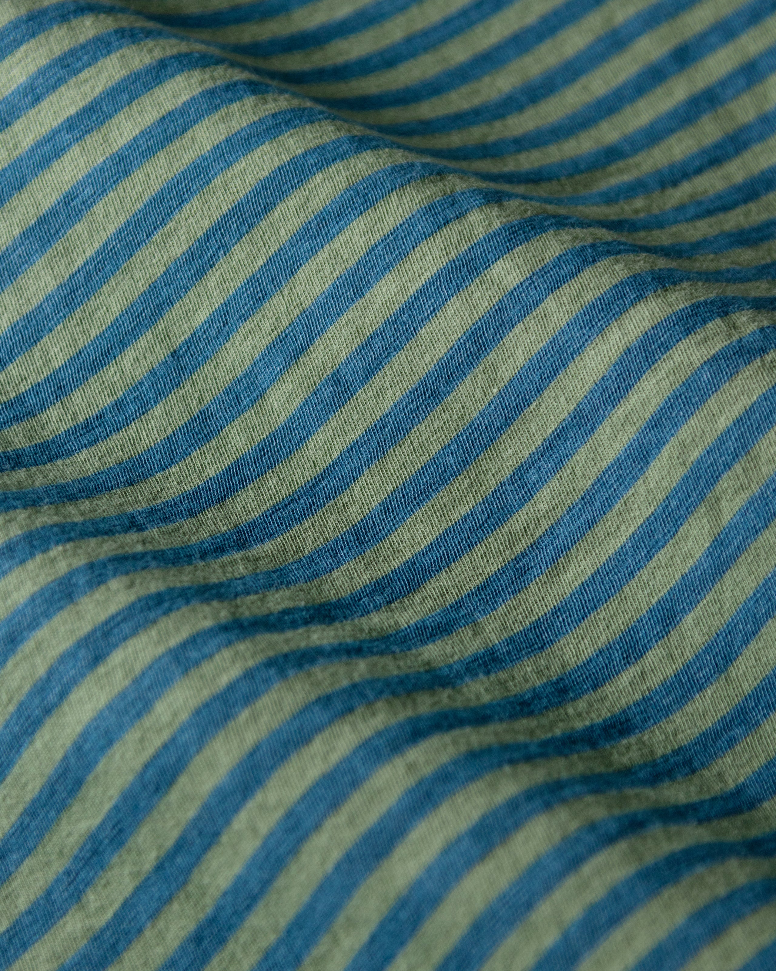 Long Sleeve Indigo Polo Shirt for Men - Faded Spruce & Navy Striped Casual Wear | Perfect for Office, Golf & Outdoor Activities