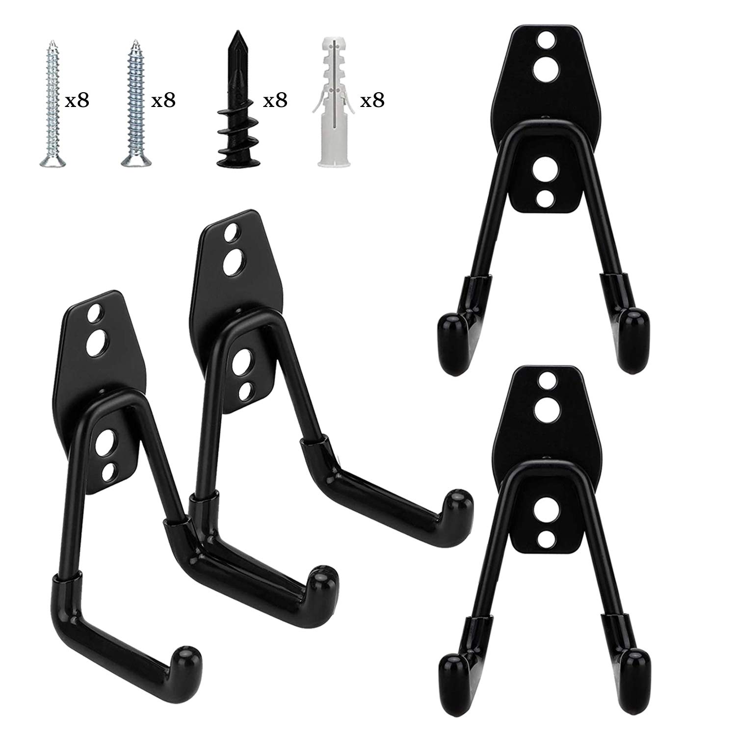 Heavy Duty Steel Garage Storage Hooks - Double J Hooks Wall Mount Organizer for Power Tools, Bikes, Ladders, Ropes & Hoses - Perfect for Garage, Workshop & Home Storage Organization