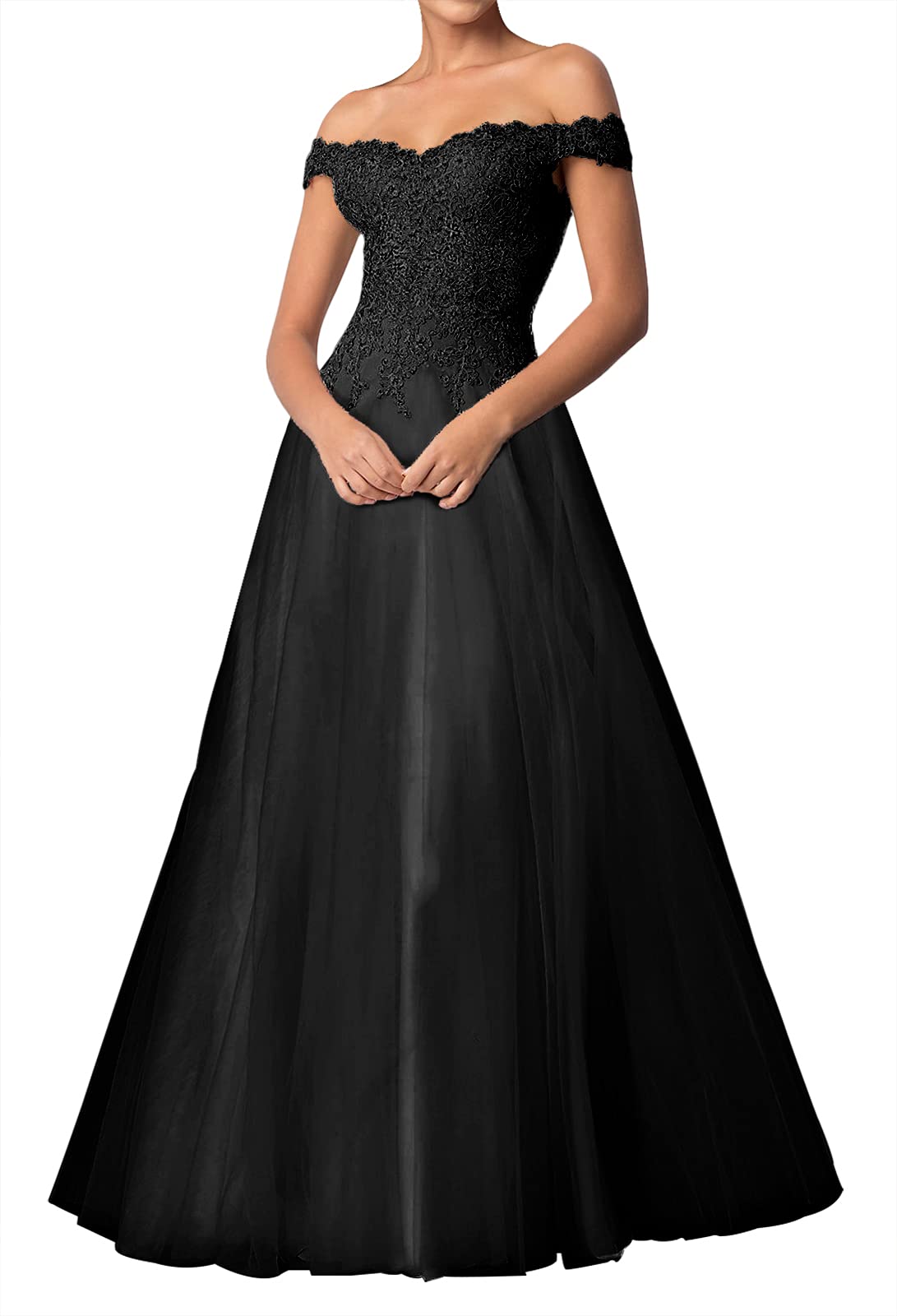 Elegant Off-the-Shoulder Lace Prom Dress - Formal Evening Gown & Bridesmaid Dress with Tulle Skirt | Perfect for Homecoming, Prom Night, Wedding & Special Occasions