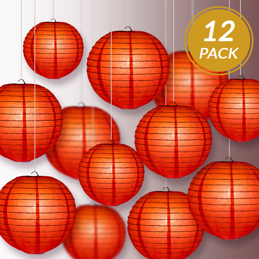 12-Piece Red Chinese Paper Lanterns Set - 12/10/8 Inch Hanging Decorations for Wedding, Party & Festival Decor - Perfect for Chinese New Year, Birthday Celebrations and Home Decoration
