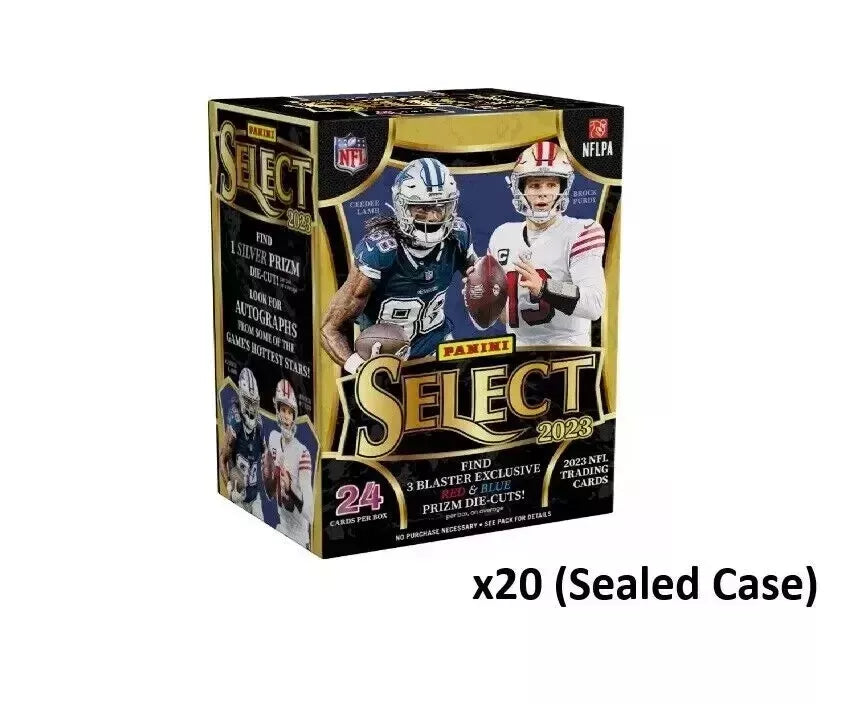 2023 Panini Select Football Blaster Box - 20 Pack Case with Red & Blue Prizms | Collectible Trading Cards for NFL Fans, Fantasy Football Enthusiasts & Sports Memorabilia Collectors | Perfect for Gifts, Investments & Game Day Decor