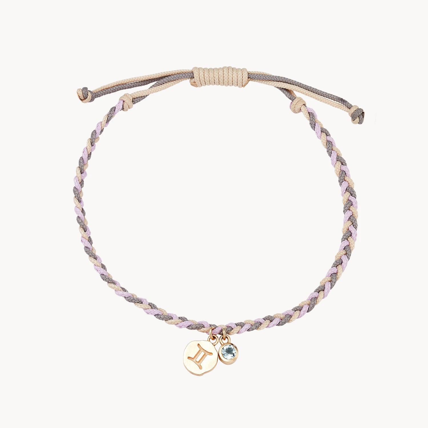 10K Yellow Gold Aquamarine Gemini Zodiac Air Element Cord Bracelet - Perfect for Birthdays, Gifts & Spiritual Healing