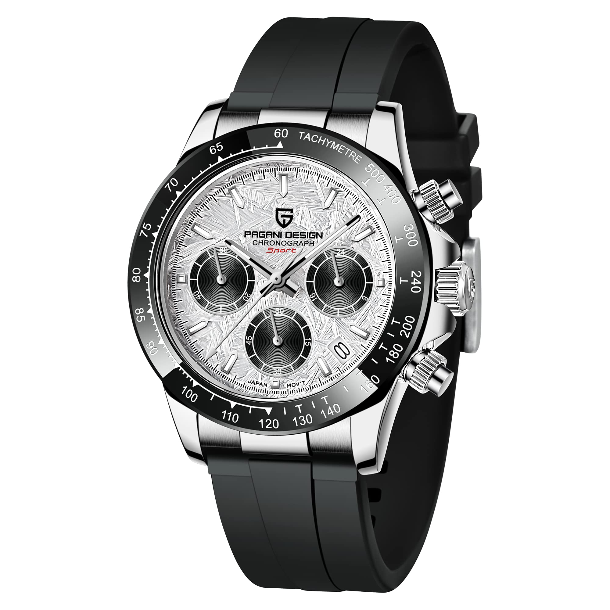BENYAR Pagani Design Men's Automatic Quartz Chronograph Watch - 100M Waterproof, Sapphire Glass, Rubber Strap Sports Wristwatch (Model PD-1664) | Perfect for Business, Casual Wear & Outdoor Activities