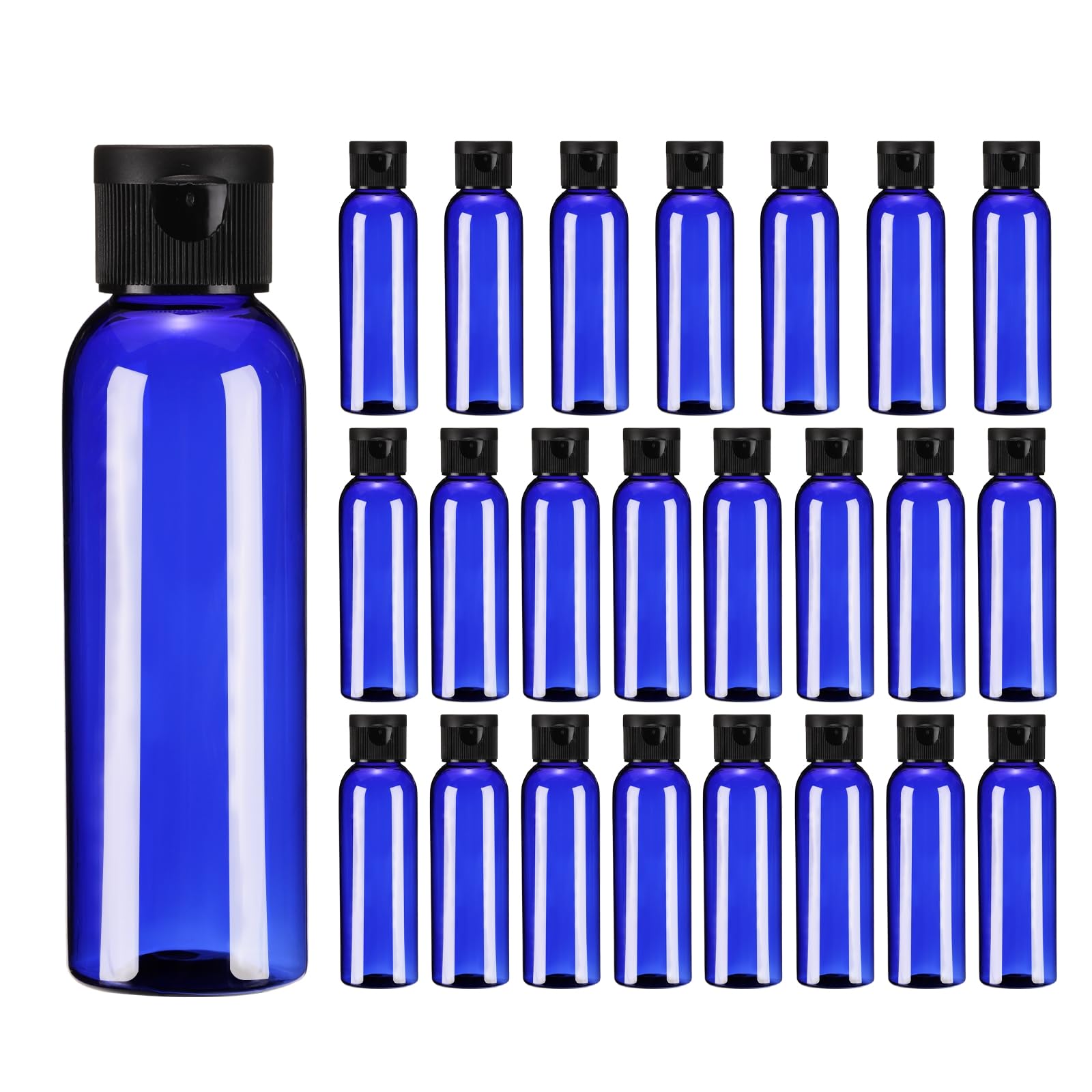 uxcell 24-Pack 2oz Plastic Travel Bottles with Flip Top Lids - Reusable Leak-Proof Squeeze Containers for Shampoo, Body Wash, Lotion & Toner (Blue & Black) - Perfect for Travel, Gym, Camping & Toiletry Organization